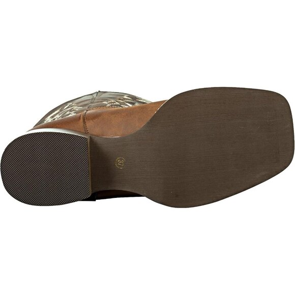 ⚡Women's Brown Extra Wide Calf Cowboy Boots Square Toe & Classic Stitching - Picture 4 of 7